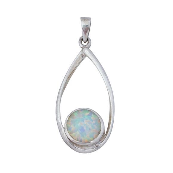 Estate Sterling Silver 925 White Round Opal Teardrop Pendant - Picture 6 of 11